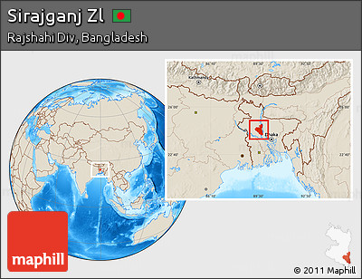 Shaded Relief Location Map of Sirajganj Zl