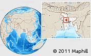 Shaded Relief Location Map of Sirajganj Zl, highlighted country