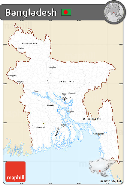 Classic Style Simple Map of Bangladesh, single color outside