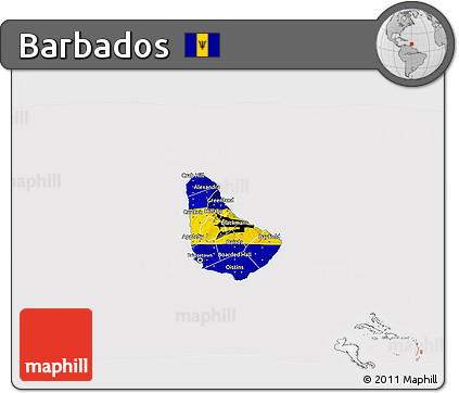 Flag 3D Map of Barbados, flag rotated