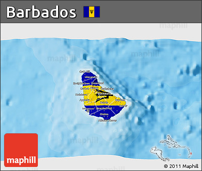 Flag 3D Map of Barbados, political outside, flag aligned to the middle