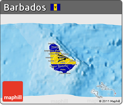 Flag 3D Map of Barbados, political outside, flag aligned to the middle