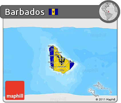 Flag 3D Map of Barbados, single color outside, bathymetry sea, flag centered