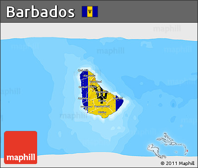 Flag 3D Map of Barbados, single color outside, bathymetry sea, flag centered