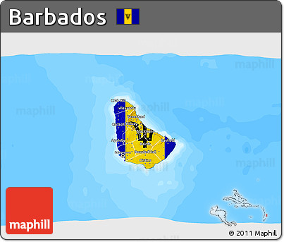 Flag 3D Map of Barbados, single color outside, bathymetry sea, flag centered