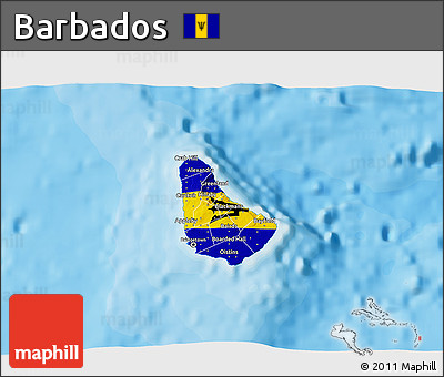 Flag 3D Map of Barbados, single color outside, bathymetry sea, shaded relief sea, flag rotated