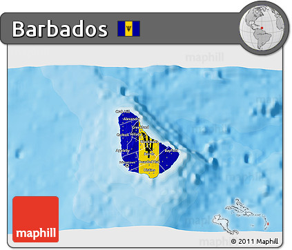Flag 3D Map of Barbados, single color outside, bathymetry sea, shaded relief sea