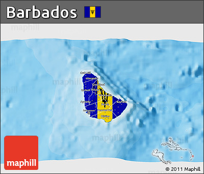 Flag 3D Map of Barbados, single color outside, bathymetry sea, shaded relief sea