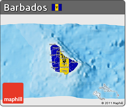 Flag 3D Map of Barbados, single color outside, bathymetry sea, shaded relief sea