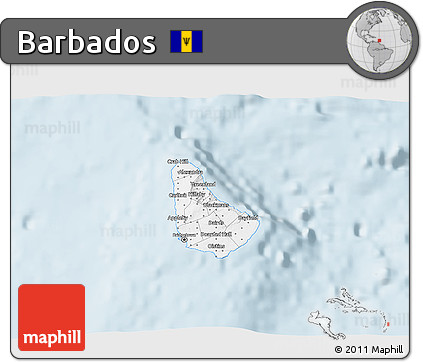 Gray 3D Map of Barbados, single color outside