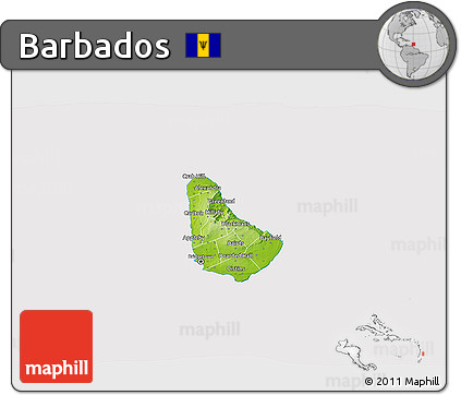 Physical 3D Map of Barbados, cropped outside