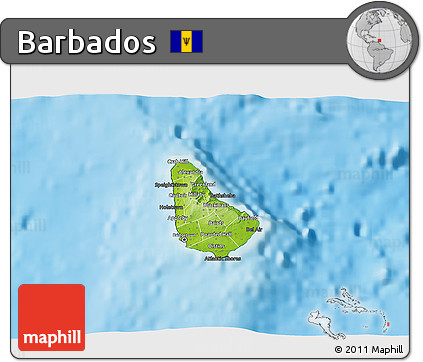Physical 3D Map of Barbados, darken, land only