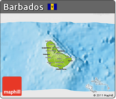 Physical 3D Map of Barbados, darken, land only