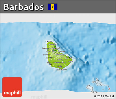 Physical 3D Map of Barbados, desaturated, land only