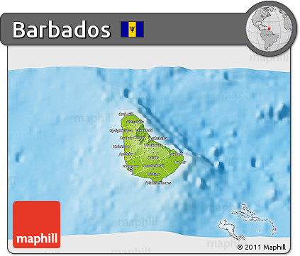 Physical 3D Map of Barbados, desaturated, land only