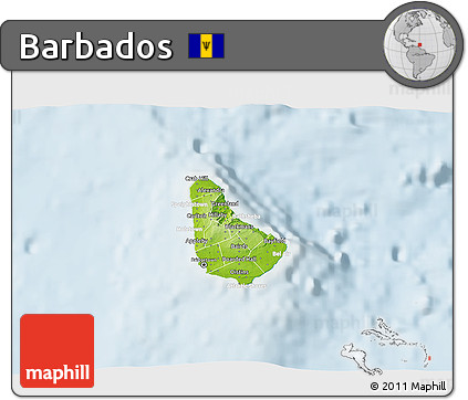 Physical 3D Map of Barbados, lighten