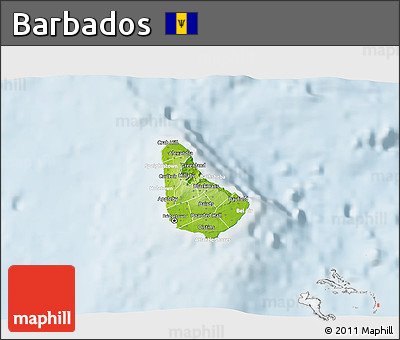 Physical 3D Map of Barbados, lighten