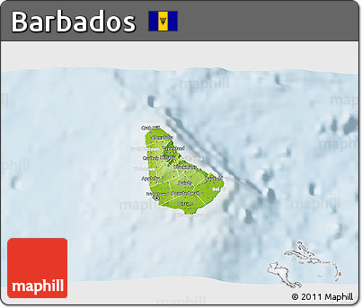 Physical 3D Map of Barbados, lighten