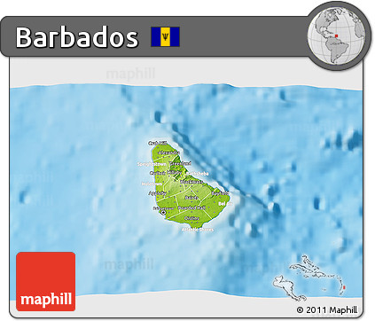 Physical 3D Map of Barbados, lighten, semi-desaturated, land only