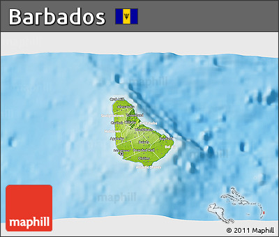 Physical 3D Map of Barbados, lighten, semi-desaturated, land only