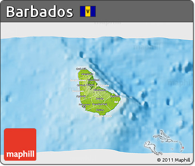Physical 3D Map of Barbados, lighten, semi-desaturated, land only