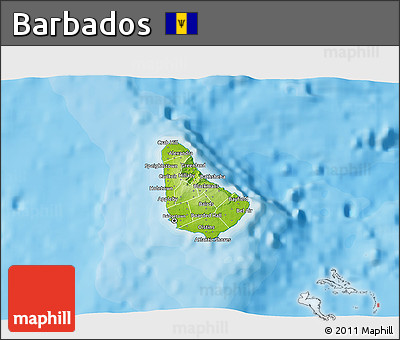 Physical 3D Map of Barbados, political outside