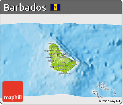 Physical 3D Map of Barbados, political outside