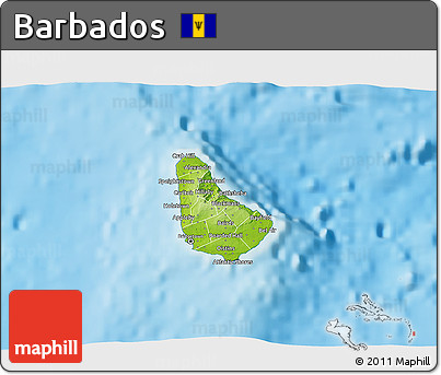 Physical 3D Map of Barbados, semi-desaturated, land only