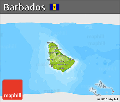 Physical 3D Map of Barbados, single color outside, bathymetry sea