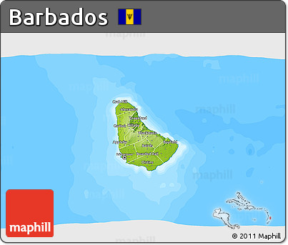 Physical 3D Map of Barbados, single color outside, bathymetry sea
