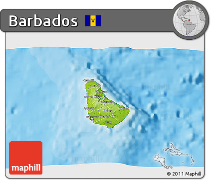 Physical 3D Map of Barbados, single color outside, bathymetry sea, shaded relief sea
