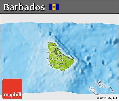Physical 3D Map of Barbados, single color outside, bathymetry sea, shaded relief sea