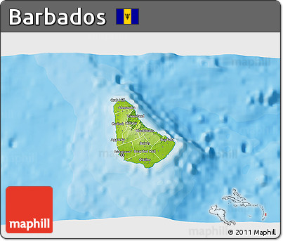 Physical 3D Map of Barbados, single color outside, bathymetry sea, shaded relief sea