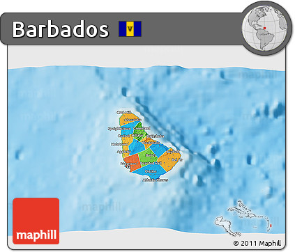 Political 3D Map of Barbados, physical outside