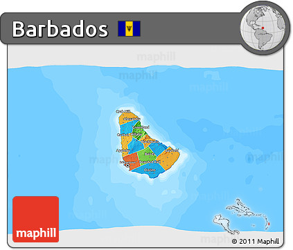 Political 3D Map of Barbados, single color outside, bathymetry sea