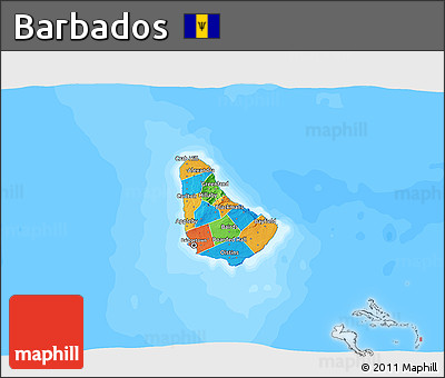Political 3D Map of Barbados, single color outside, bathymetry sea