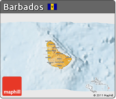 Political Shades 3D Map of Barbados, lighten