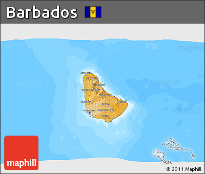 Political Shades 3D Map of Barbados, single color outside, bathymetry sea