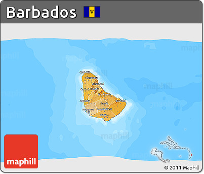 Political Shades 3D Map of Barbados, single color outside, bathymetry sea