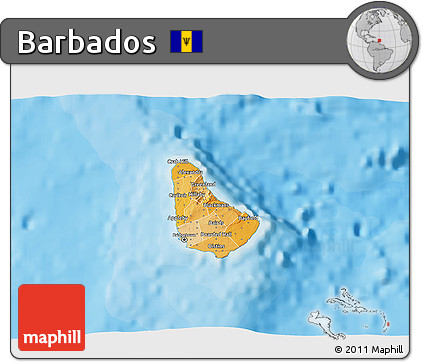 Political Shades 3D Map of Barbados, single color outside