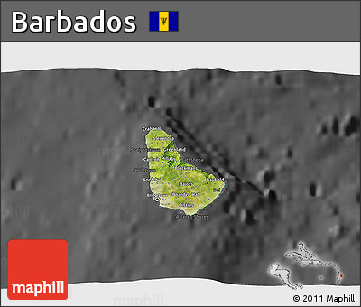 Satellite 3D Map of Barbados, darken, desaturated