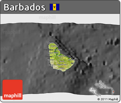 Satellite 3D Map of Barbados, darken, desaturated