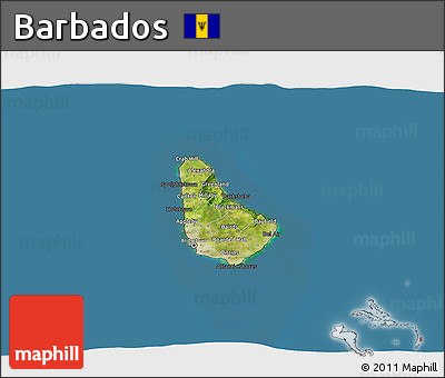 Satellite 3D Map of Barbados, darken, desaturated, land only
