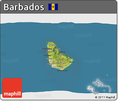 Satellite 3D Map of Barbados, darken, desaturated, land only