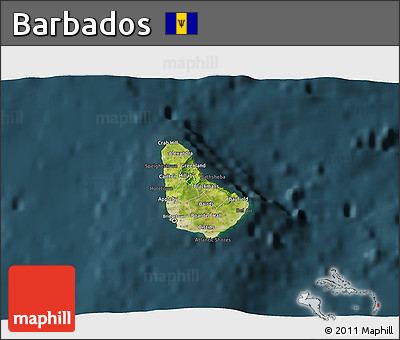 Satellite 3D Map of Barbados, darken