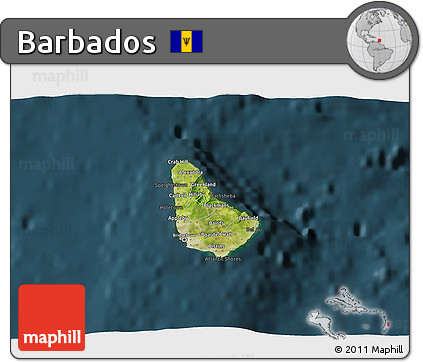 Satellite 3D Map of Barbados, darken