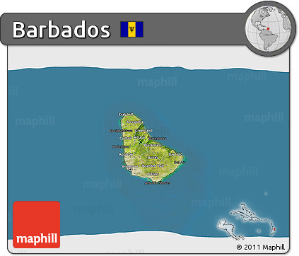 Satellite 3D Map of Barbados, darken, semi-desaturated, land only