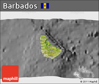 Satellite 3D Map of Barbados, desaturated