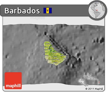 Satellite 3D Map of Barbados, desaturated