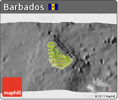 Satellite 3D Map of Barbados, desaturated